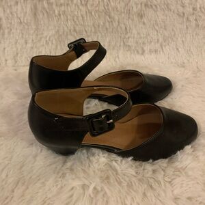 Black Mary Jane Low Heel Pumps with Ankle Buckle
